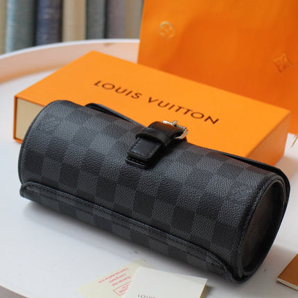 LV 25S ASTUCCIO PER 3 OROLOGI 20 IN BLACK DAMIER GRAPHITE CALFSKIN