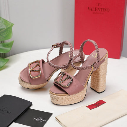 VLTN ESPADRILLE WEDGE SANDALS 25S 130 MM IN MUTED CLAY PINK LAMBSKIN WITH GOLD HARDWARE
