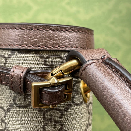 GG MINI 25 HANDBAG IN BEIGE CANVAS AND BROWN CALFSKIN