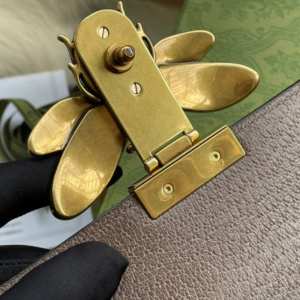 GG MINI 25 HANDBAG IN BEIGE CANVAS AND BROWN CALFSKIN