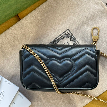 GG MARMONT MINI 16 BAG IN BLACK CALFSKIN