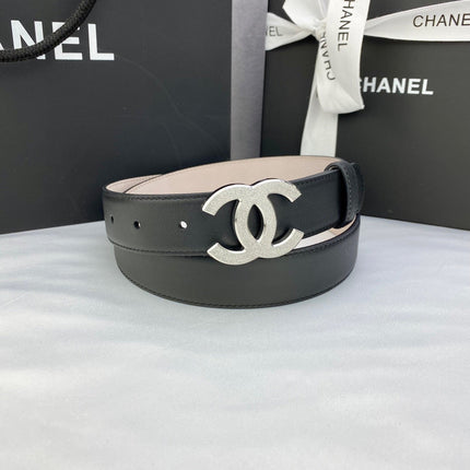DOUBLE C BELT 30MM IN BLACK CALFSKIN METAL BUCKLE