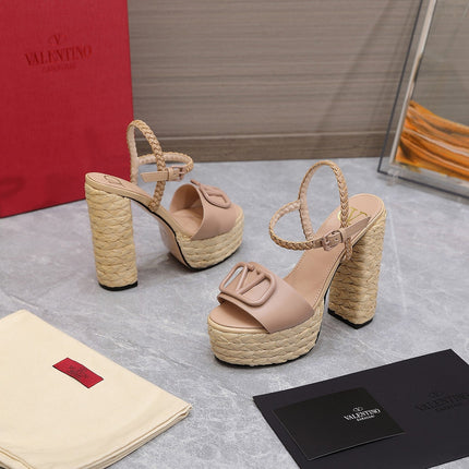 VLTN ESPADRILLE WEDGE SANDALS 25S 130 MM IN MUTED PEACH BEIGE LAMBSKIN