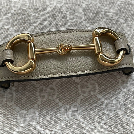 GG HORSEBIT 1955 SADDLE BAG 25 IN WHITE CANVAS AND BEIGE CALFSKIN