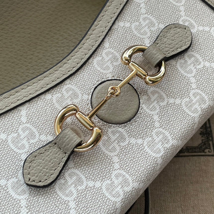 GG HORSEBIT 1955 MINI 18 BAG WHITE CANVAS AND BEIGE CALFSKIN