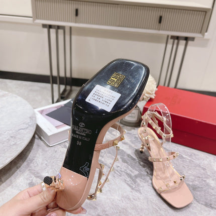 HIGH HEEL 6 CM SANDAL IN PEACHY PINK LAMBSKIN WITH STUDS