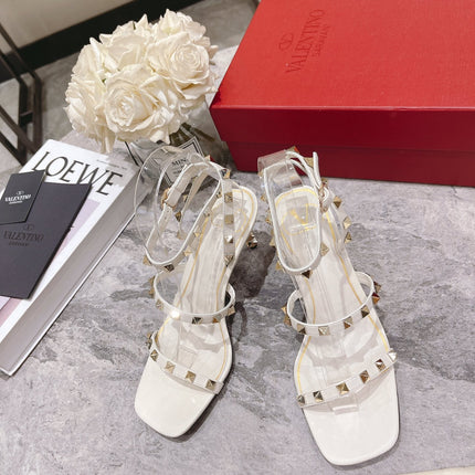 HIGH HEEL 6 CM SANDAL IN WHITE LAMBSKIN WITH STUDS