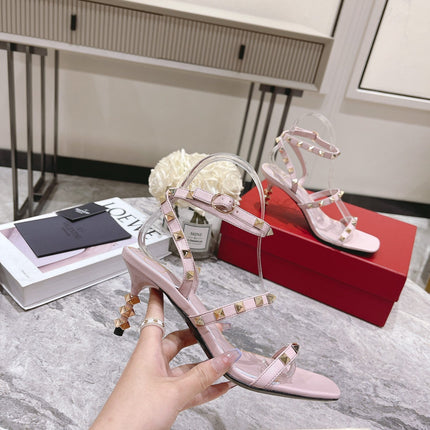 HIGH HEEL 6 CM SANDAL IN LIGHT PINK LAMBSKIN WITH STUDS