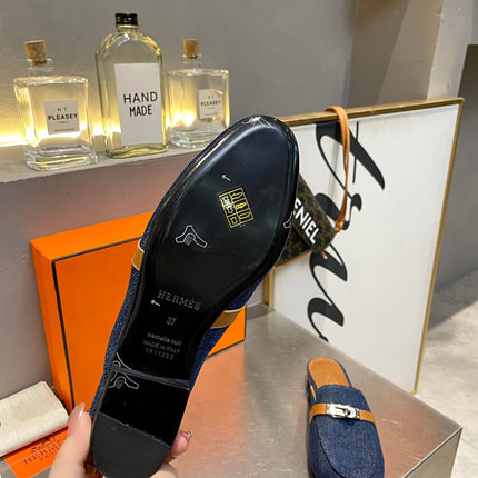 0Z MULE TAWNY AND DENIM CALFSKIN