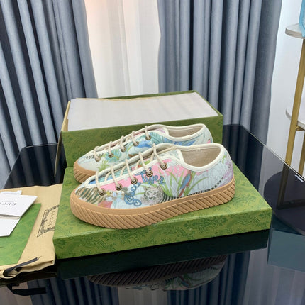 GG UNIQUE SNEAKER THICK-SOLE GRASS MOTIF CANVAS