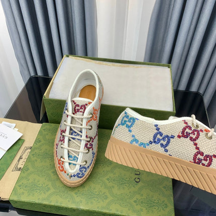 GG UNIQUE SNEAKER THICK-SOLE BEIGE CANVAS WITH PATTERN