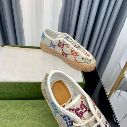 GG UNIQUE SNEAKER THICK-SOLE BEIGE CANVAS WITH PATTERN