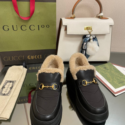 GG LOAFER IN BLACK CALFSKIN WITH BEIGE WOOL LINING