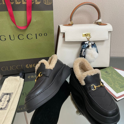 GG LOAFER IN BLACK CALFSKIN WITH BEIGE WOOL LINING