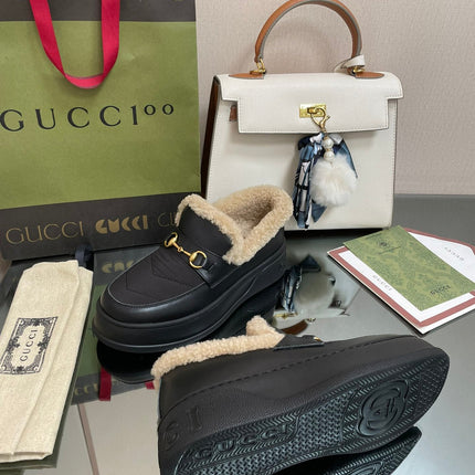 GG LOAFER IN BLACK CALFSKIN WITH BEIGE WOOL LINING