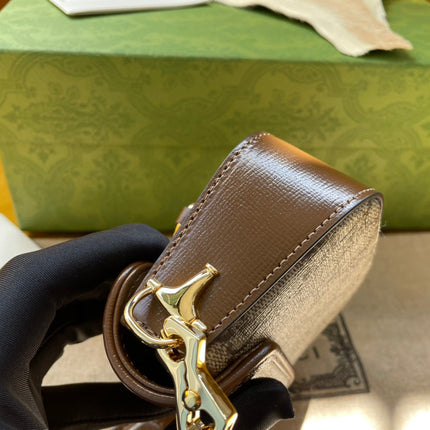 GG 12 HORSEBIT 1955 SUPER MINI BAG BEIGE CANVAS AND EBONY CALFSKIN