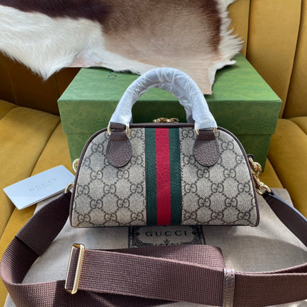 OPHIDIA GG SMALL 21 SHOULDER BAG BEIGE AND EBONY SUPREME CANVAS