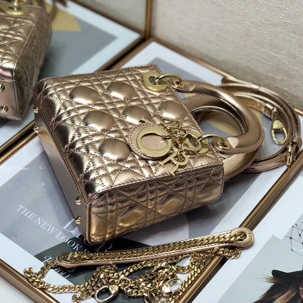 LADY DIOR BAG 17 IN METALLIC ROSE GOLD LAMBSKIN