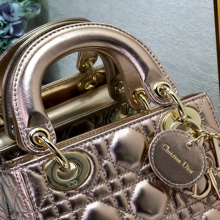LADY DIOR BAG 17 IN METALLIC ROSE GOLD LAMBSKIN