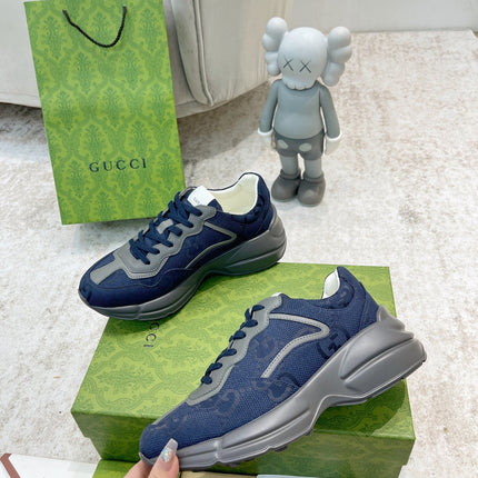 GG RHYTON TRAINER NAVY AND GRAY LAMBSKIN