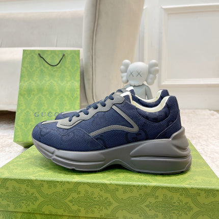 GG RHYTON TRAINER NAVY AND GRAY LAMBSKIN