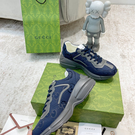 GG RHYTON TRAINER NAVY AND GRAY LAMBSKIN
