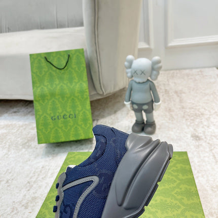 GG RHYTON TRAINER NAVY AND GRAY LAMBSKIN