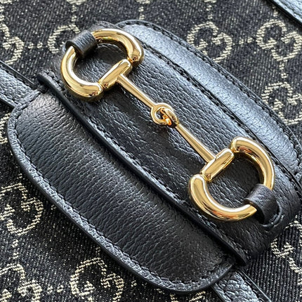 GG HORSEBIT 1955 SADDLE BAG 25 IN BLACK CANVAS AND CALFSKIN