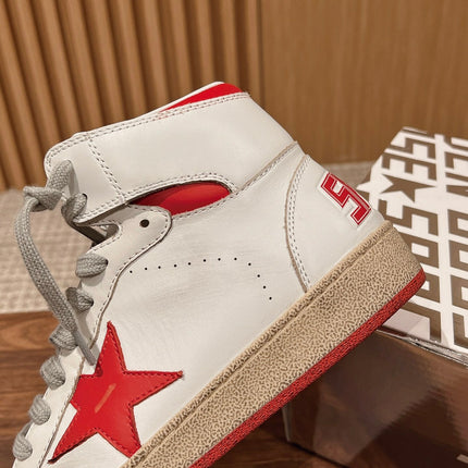 SKY-STAR SNEAKERS IN WHITE NAPPA LAMBSKIN WITH RED STAR AND HEEL TAB