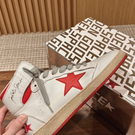 SKY-STAR SNEAKERS IN WHITE NAPPA LAMBSKIN WITH RED STAR AND HEEL TAB