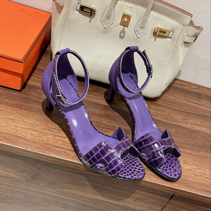 PREMIERE 70 SANDAL IN VIOLET PURPLE CROCODILE LEATHER
