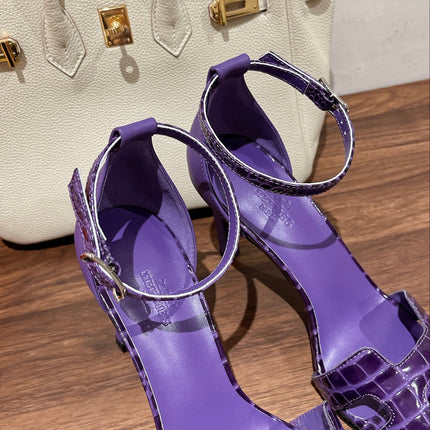 PREMIERE 115 SANDAL IN VIOLET PURPLE CROCODILE LEATHER