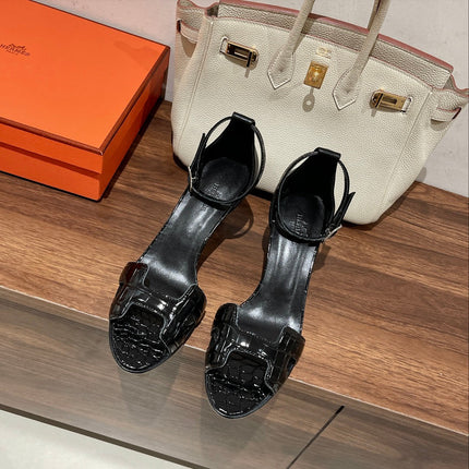 PREMIERE 70 SANDAL IN BLACK PATENT CALFSKIN