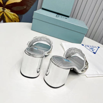 PRA EMBROIDERED SANDALS 65 SILVER CALFSKIN