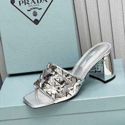 PRA EMBROIDERED SANDALS 65 SILVER CALFSKIN
