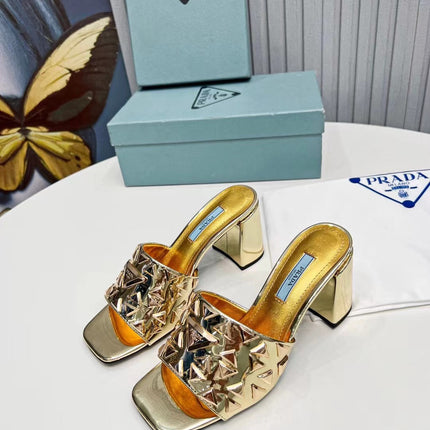 PRA EMBROIDERED SANDALS 65 METALLIC GOLD CALFSKIN