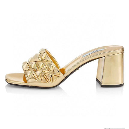 PRA EMBROIDERED SANDALS 65 METALLIC GOLD CALFSKIN