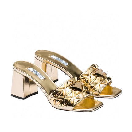 PRA EMBROIDERED SANDALS 65 METALLIC GOLD CALFSKIN
