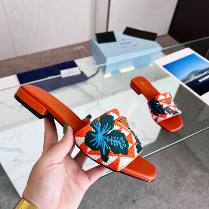 PRA EMBROIDERED SLIDES FLAT ORANGE FABRIC