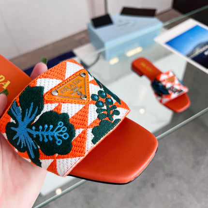 PRA EMBROIDERED SLIDES FLAT ORANGE FABRIC