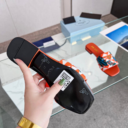 PRA EMBROIDERED SLIDES FLAT ORANGE FABRIC