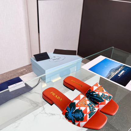 PRA EMBROIDERED SLIDES FLAT ORANGE FABRIC