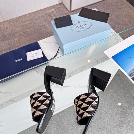 PRA EMBROIDERED SLIDES 65 BLACK AND BEIGE FABRIC