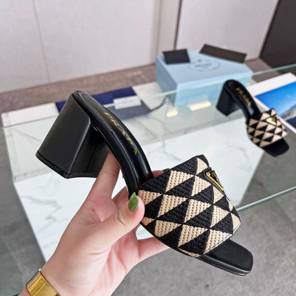 PRA EMBROIDERED SLIDES 65 BLACK AND BEIGE FABRIC