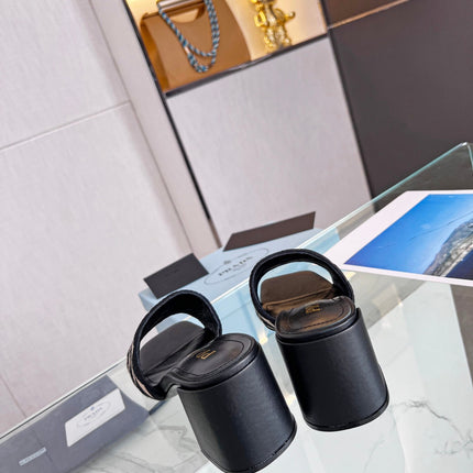 PRA EMBROIDERED SLIDES 65 BLACK AND BEIGE FABRIC