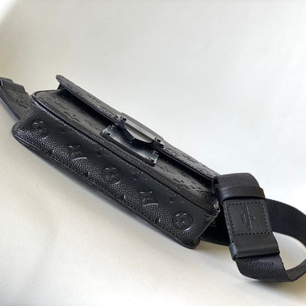 LV 25S S LOCK MESSENGER BAG 21 IN BLACK FULL EMBOSSED TAURILLON CALFSKIN