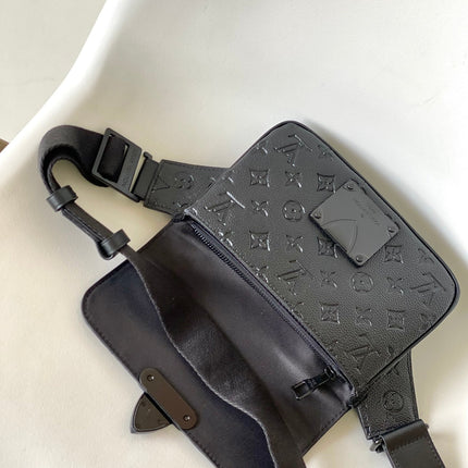 LV 25S S LOCK MESSENGER BAG 21 IN BLACK FULL EMBOSSED TAURILLON CALFSKIN