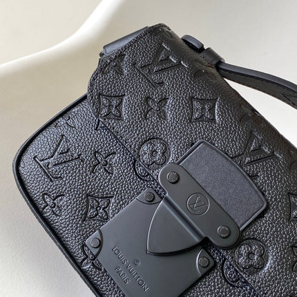 LV 25S S LOCK MESSENGER BAG 21 IN BLACK FULL EMBOSSED TAURILLON CALFSKIN