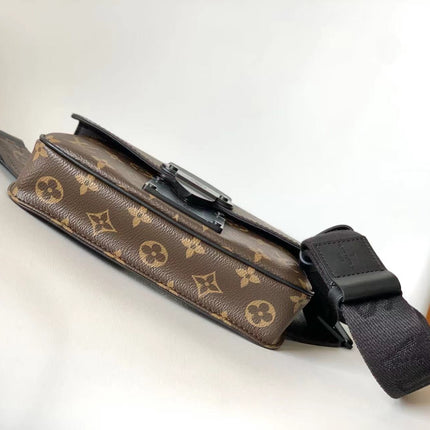 LV 25S S LOCK MESSENGER BAG 21 IN BLACK AND BROWN MONOGRAM MACASSAR CALFSKIN