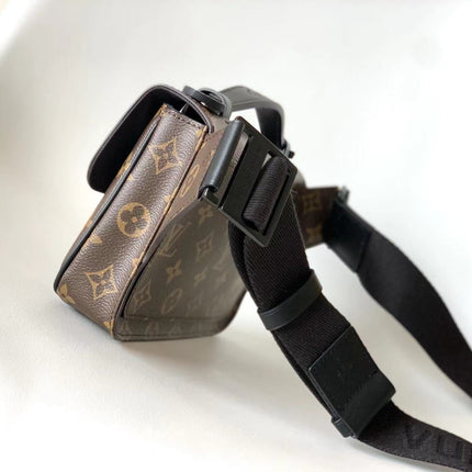 LV 25S S LOCK MESSENGER BAG 21 IN BLACK AND BROWN MONOGRAM MACASSAR CALFSKIN